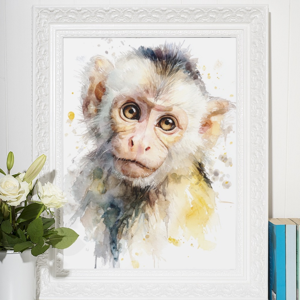 Watercolor Monkey Portrait Wall Art Print Unframed - Playful Jungle Charm - Picture 6 of 6